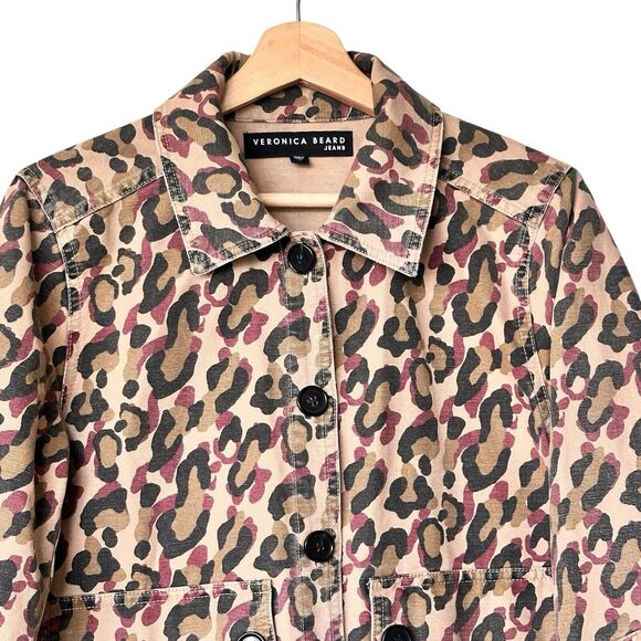 VERONICA BEARD M Mercer Leopard Print Beige Khaki Button Jacket - Picture 6 of 14